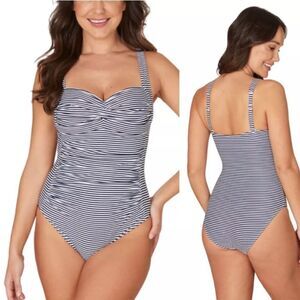 NIPTUCK Sorrento Joanne One-piece Swimsuit Black White Stripe Size 8